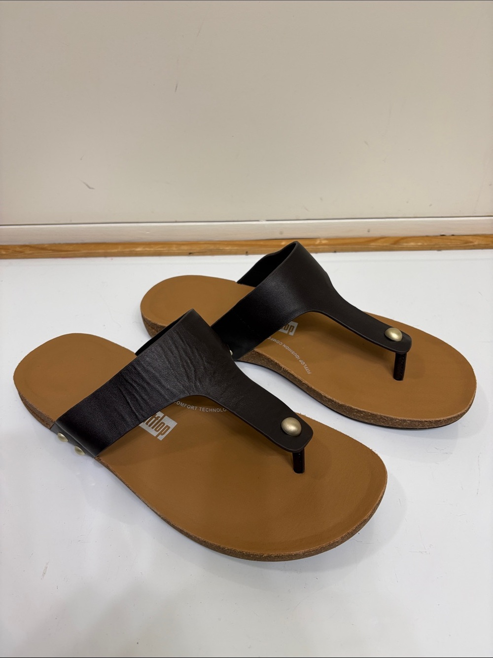 Fitflop‎ iqushion leather brown Strap tan Footbed Thong Sandals